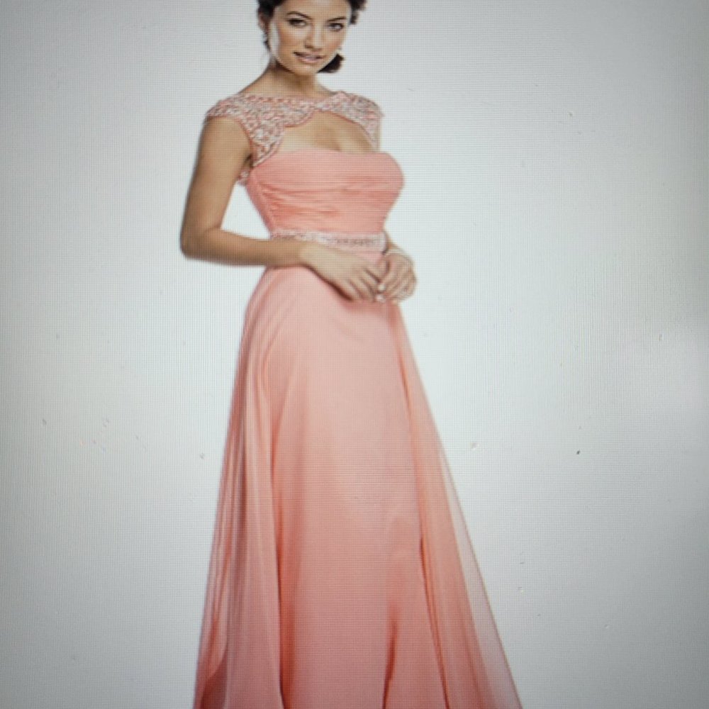 Aspeed Design L1610 Beaded Ruched A-Line Evening Dress | Illusion Bateau Gown
